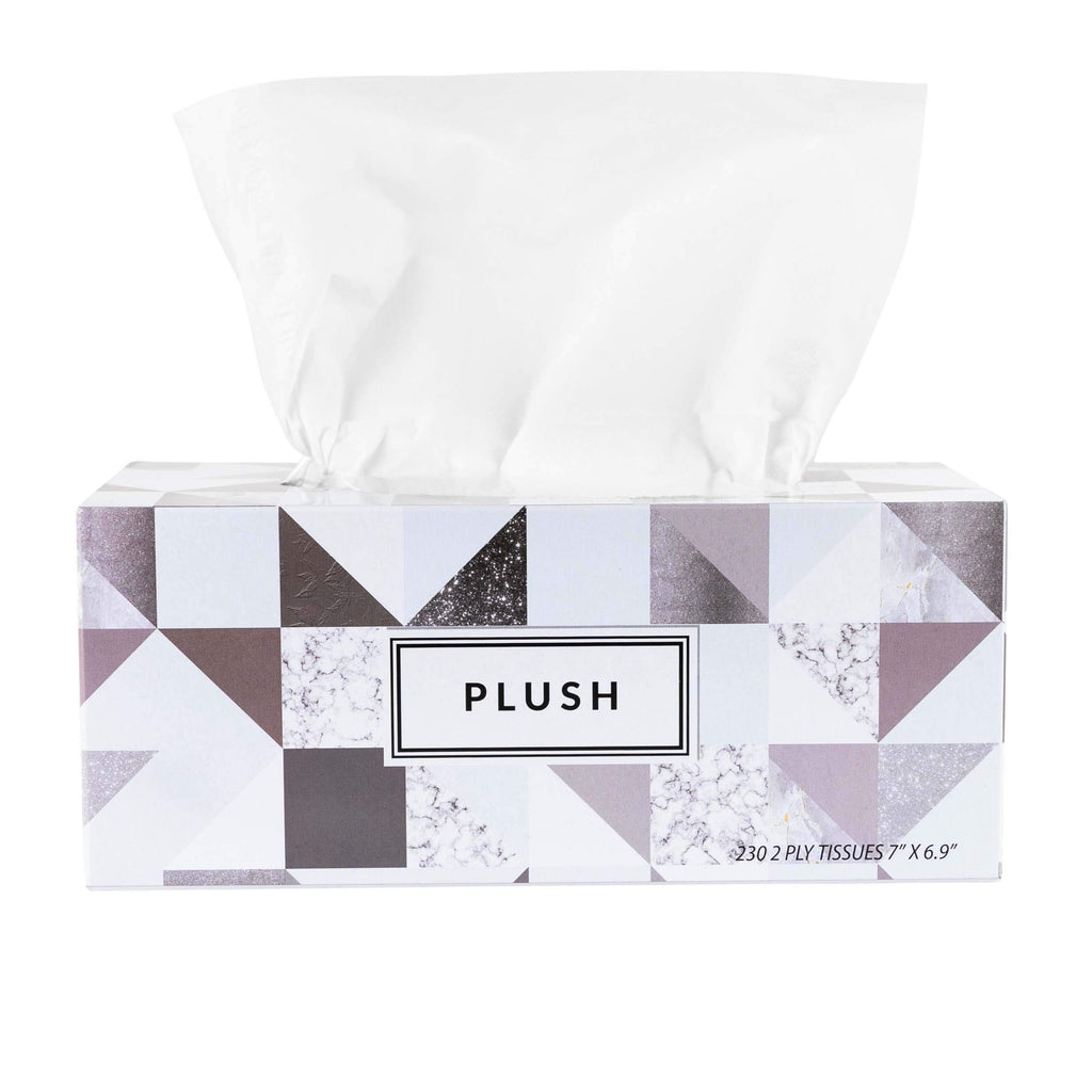 Plush Facial Tissues 230 Per Box Size 7" X 6.9" 2 Ply,Soft, Smooth, Great for Bathroom, Office, Store, School,Home, Kitchen, Or in Your Car & in Every Room (Family pack Pack of 24, 5520 Tissues total)