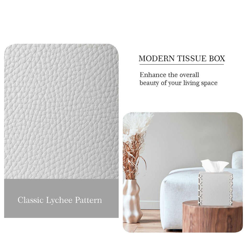Tissue Box Cover PU Leather Tissue Holder Square Decorative Home Decor Cube Boxes for Bathroom, Kitchen, Nightstand, Office Desk Essentials, Light Gray
