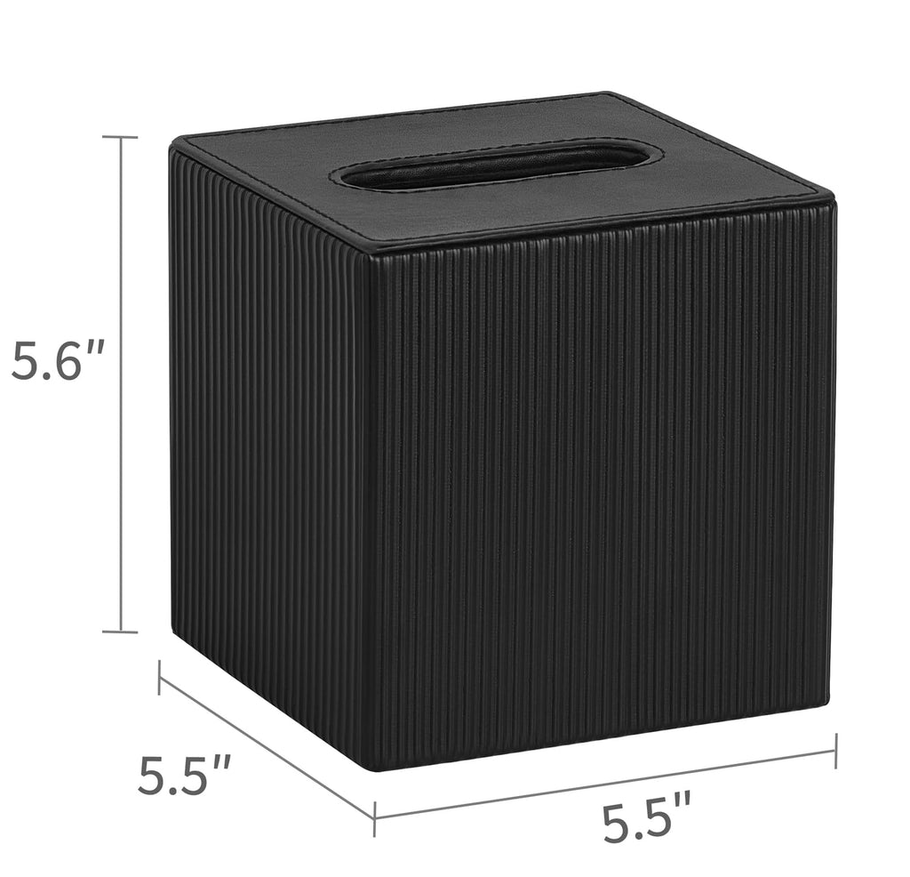 Mkono Tissue Box Cover, PU Leather Square Holder with Bottom, Black