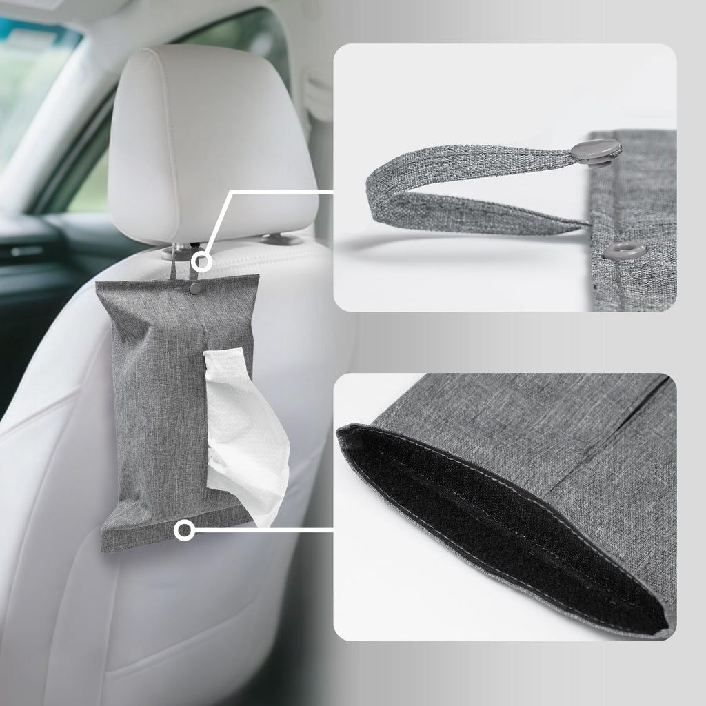 kakaforsa Toilet Paper Holder Reusable Tissue Holder Travel Tissue Holder Wall Hanging Tissue Box Cover Toilet Paper Storage Rectangle Napkin Holder Cloth Tissue Box for Car Office Desk, Gray