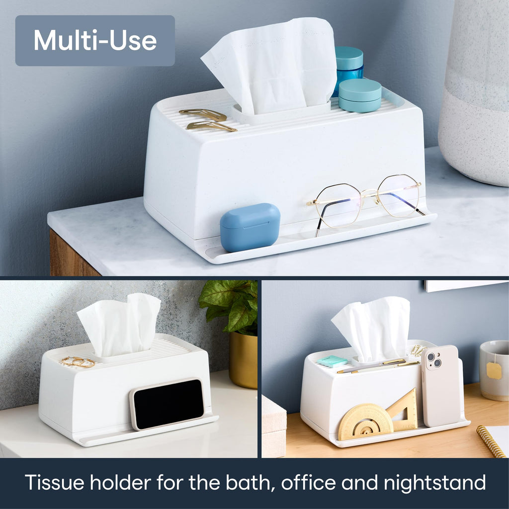 YouCopia The Ledge Tissue Holder, Rectangular, Box Cover with Storage for Phones, Jewelry, Makeup and Accessories for Night Stand, Desk and Bathroom Organization