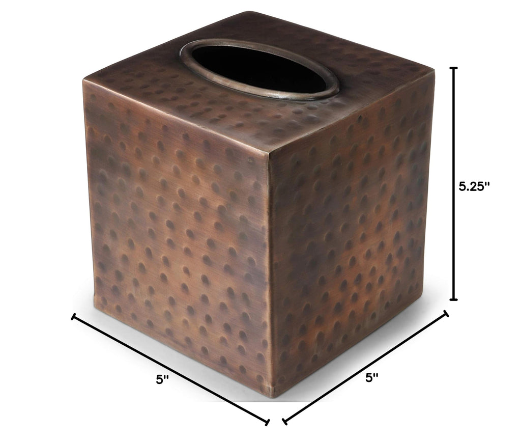 Monarch Abode Tissue Box Cover Square – Hand Hammered Antique Copper Metal Tissue Holder Box for Bathroom Accessory, Aesthetic Decorative Facial Napkin Cube for Modern Home Decor