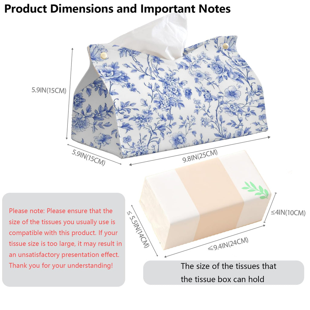 PaJiaNi Light Blue Chinoiserie Tissue Box Cover Rectangle for Desk Decor