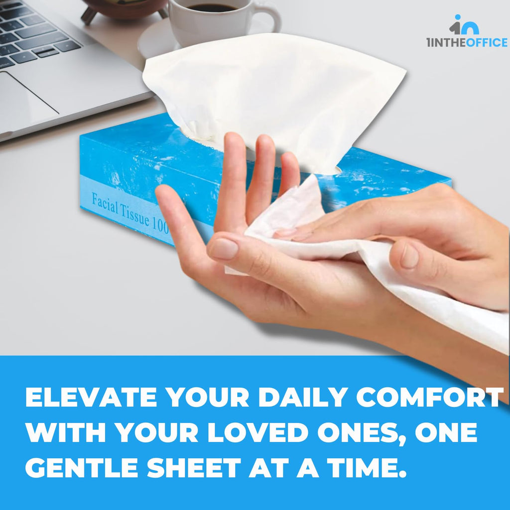 1InTheOffice Facial Tissue, Tissue Paper, Facial Tissue Paper, 2-Ply, Soft and Strong, Flat Box, White, 100 Sheets/Box, 8 Boxes (Pack of 3)
