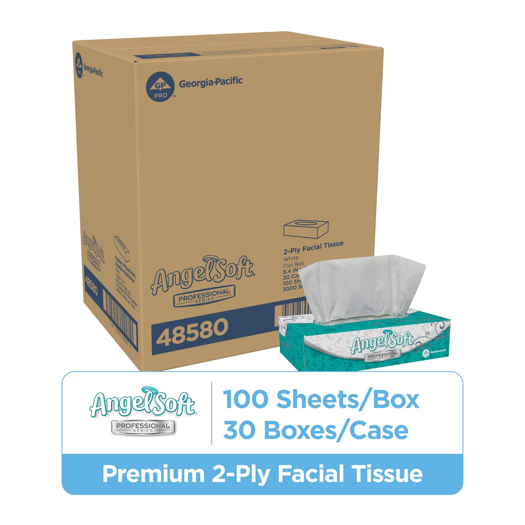 Georgia-Pacific Angel Soft Professional Series 2-Ply Facial Tissue (48580), 100 Sheets Per Box, 30 Tissue Flat Boxes Per Bulk Case