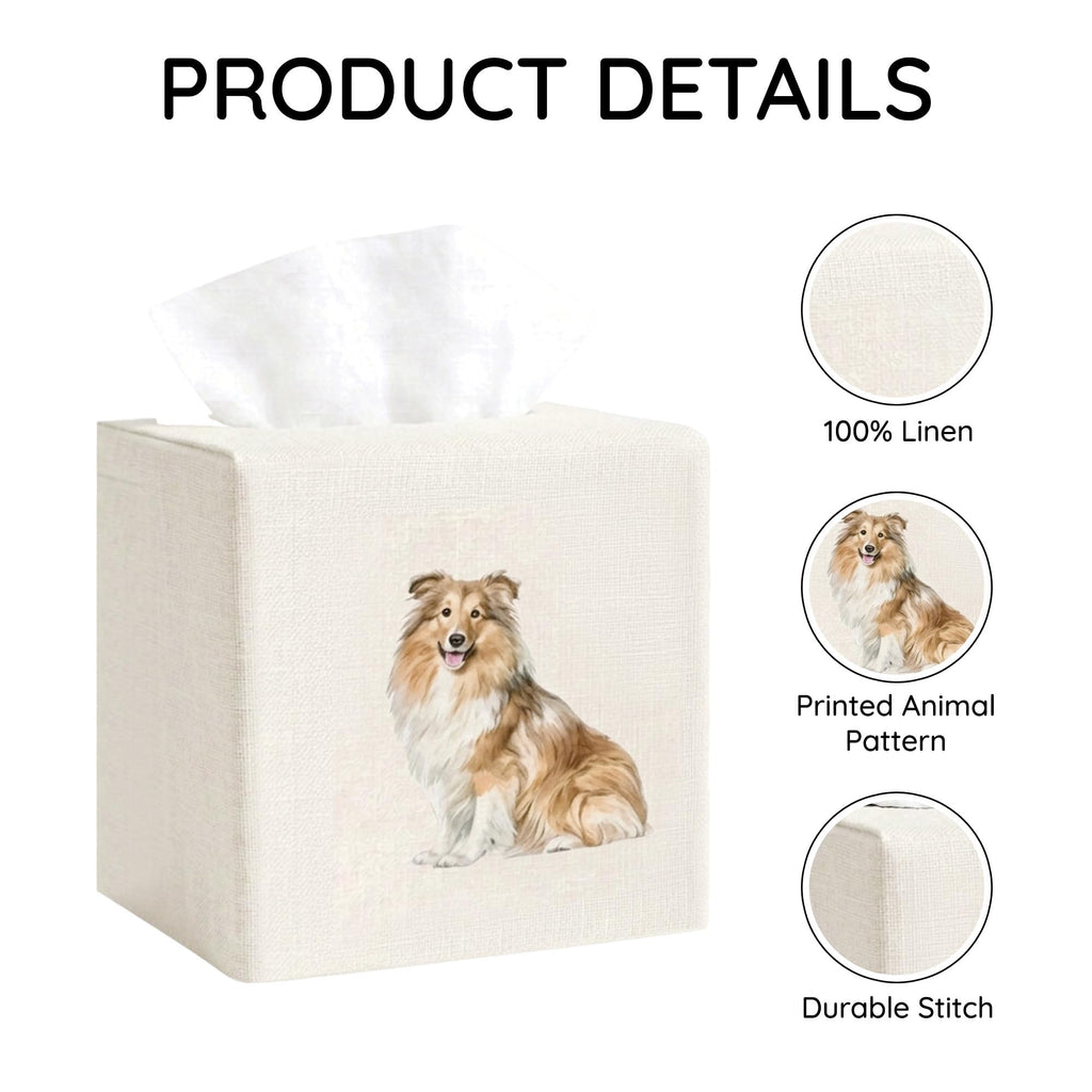 EmbroideryLinen.VN Square Tissue Box Cover Cute Set of 2, Dog - Ivory