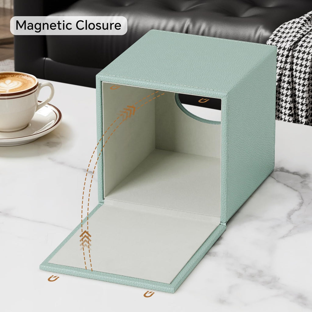 JLAMBOM PU Leather Tissue Box Cover Square Tissue Box Holder (Sage Green)