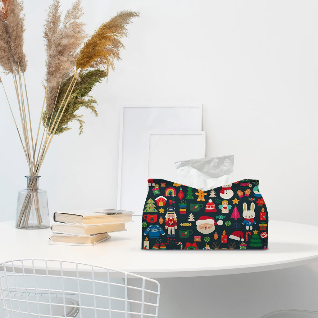 PaJiaNi Black Christmas Tissue Box Cover Rectangle for Winter Holiday Decor