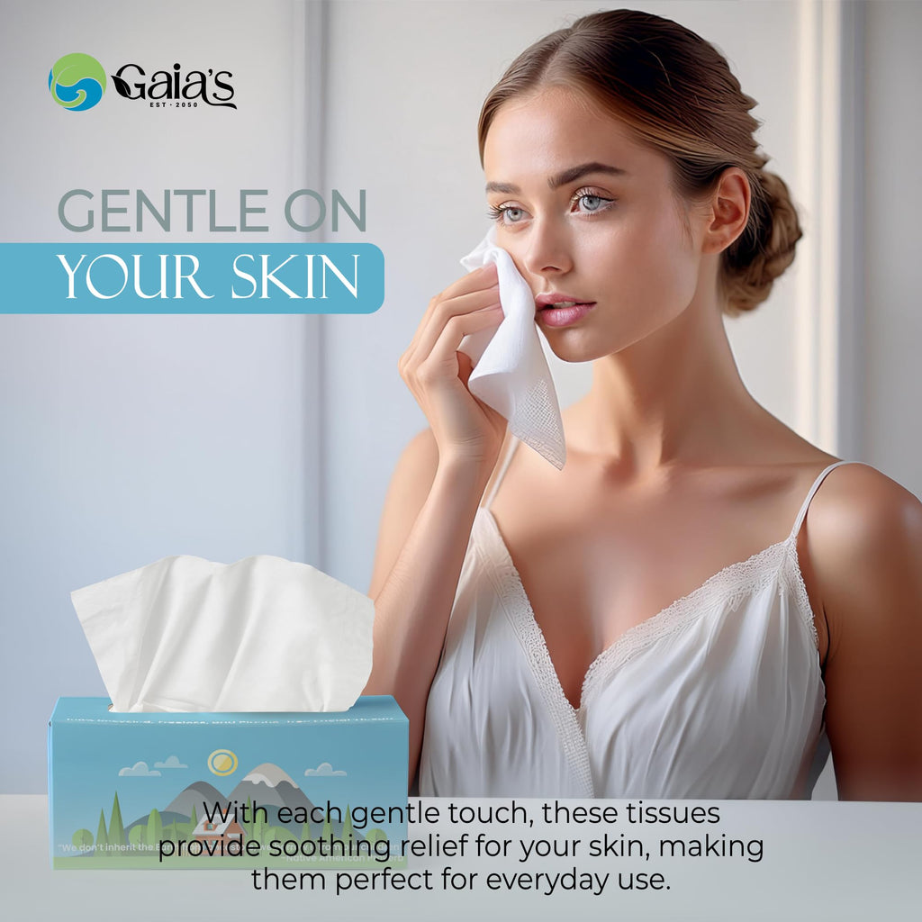 Gaias Premium 3 Ply Facial Tissues, Strong and Soft, 140 Sheets (3360 Sheets - 24 Pack) Made From Bamboo, Zero Plastic Packaging, Eco-Friendly, Sustainable, Non-Lotion, Bulk Pack