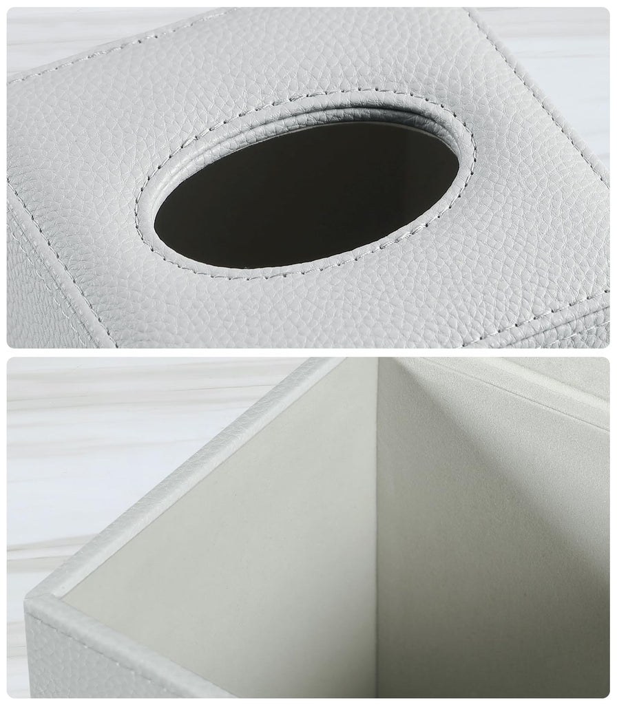 JLAMBOM PU Leather Tissue Box Cover Square Tissue Box Holder (Grey)