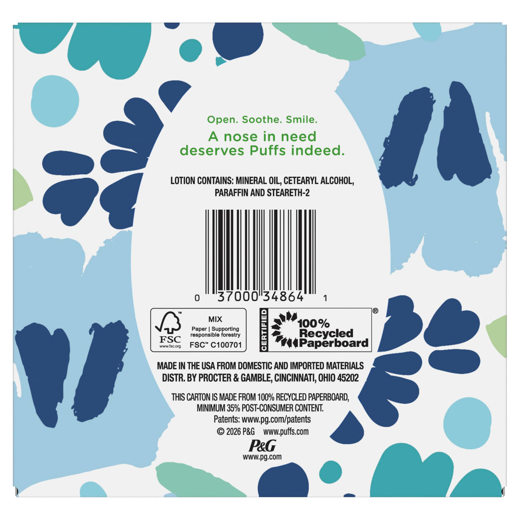 Puffs Facial Tissues Plus Lotion, 10 Cube Boxes, 56 Facial Tissues per Box, Allergies and Colds (Packaging May Vary)
