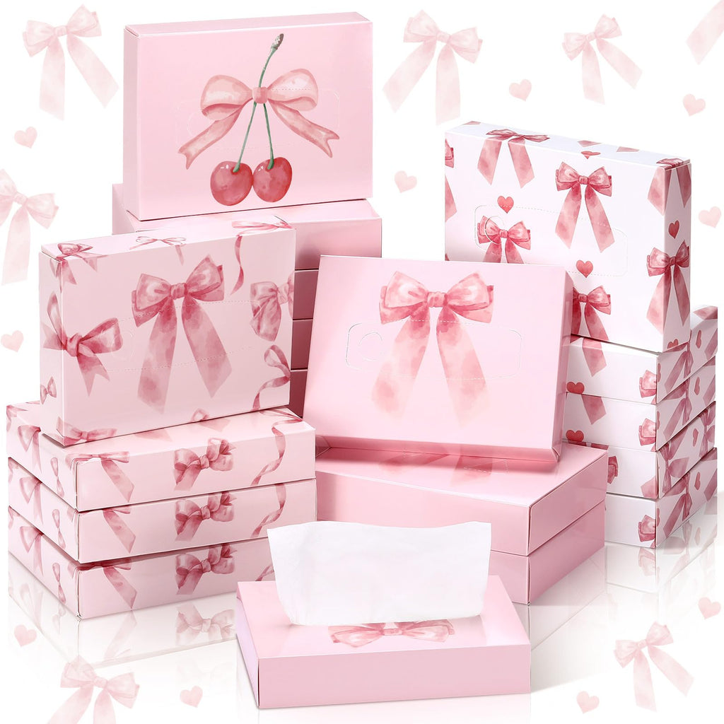 TaoBary 24 Pack Small Facial Tissue Box 2 Ply Pink Bow for Car Desk
