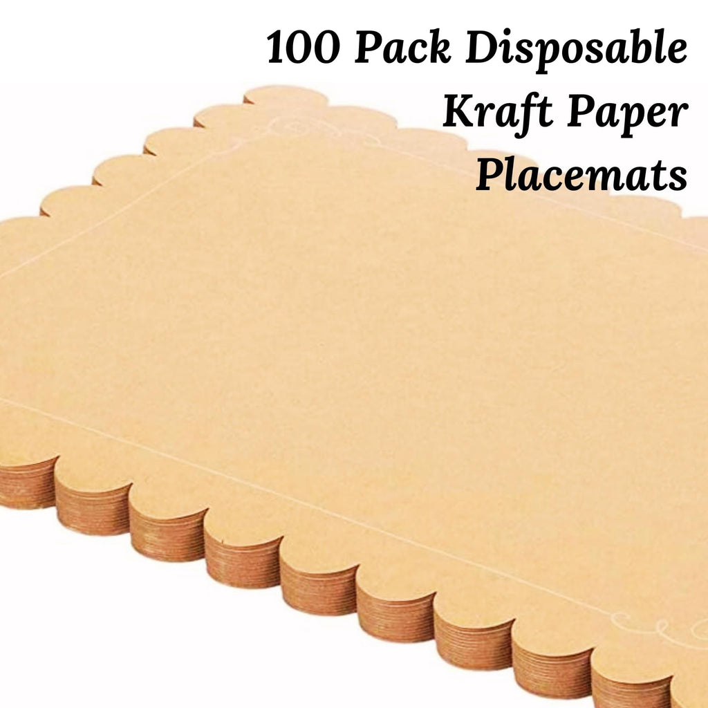 Ur-Way Kraft Paper Placemats Pack: 10 x 14 inch Light Brown Scalloped Edged Disposable Kraft Paper Place Mats for Dining - Perfect for Rustic Farmhouse, Wedding, or Holiday Table Decor