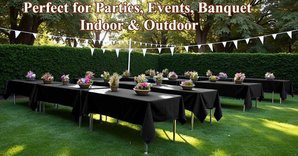 Dozobeede [6 Pack] Black Paper Tablecloth Disposable for Rectangle Tables, 54 X 108 Inch Party Table Cover with Plastic Backing, Waterproof 3 Ply Table Cloth for Halloween Labor Day Banquet