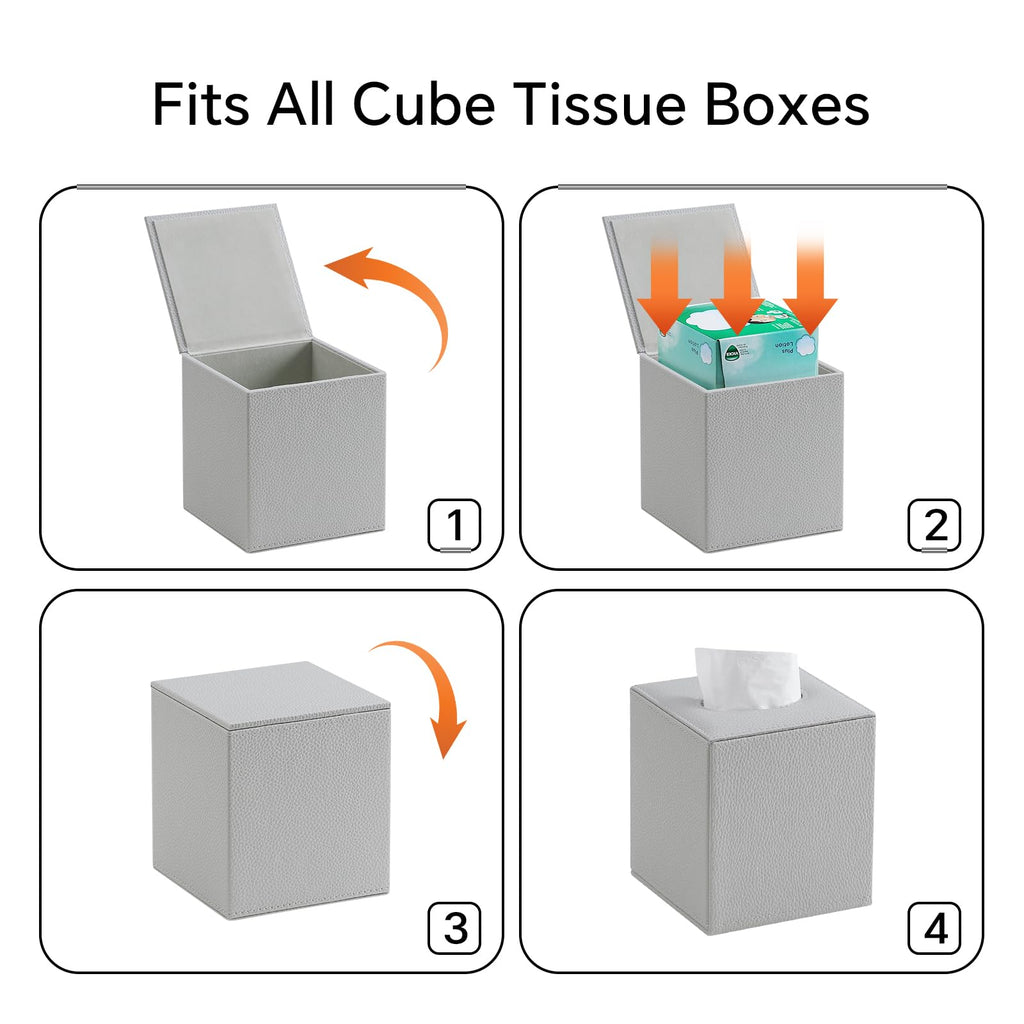 JLAMBOM PU Leather Tissue Box Cover Square Tissue Box Holder (Grey)