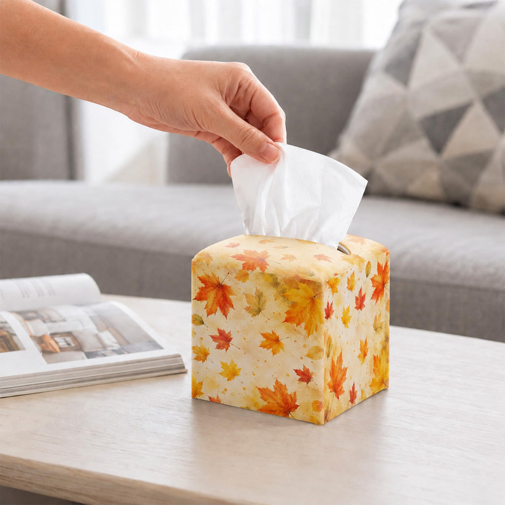 Minimalism Fall Autumn Tissue Box Square, Maple Leaves Tissue Box for Thanksgiving.