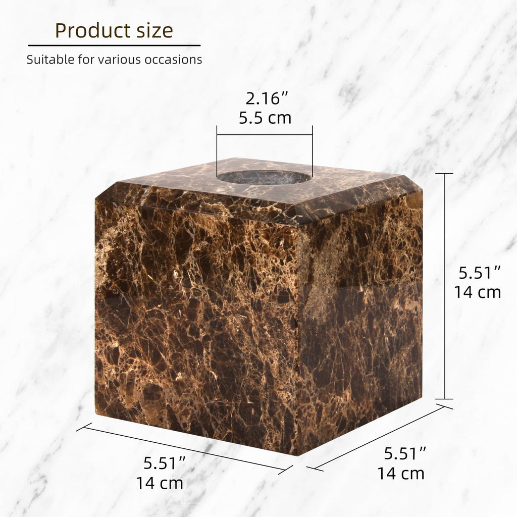 Natural Marble Square Tissue Box Cover,Stone Modern Decorative Sturdy Napkin Box Holder Case,Facial Paper Organizer for Bathroom Vanity Toilet Countertop,Kitchen (1, Dark Brown, 5.71 * 5.71 * 5.51)
