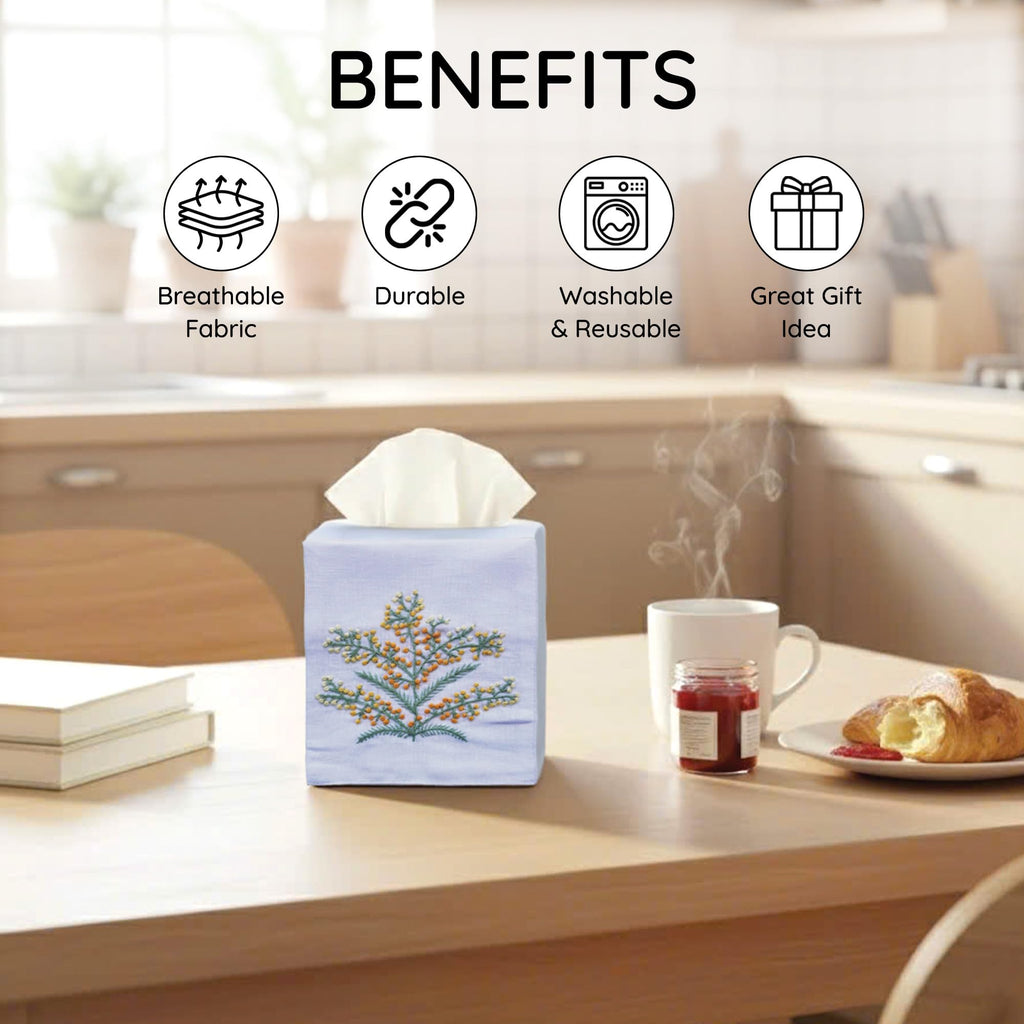 EmbroideryLinen.VN Square Tissue Box Cover Cute Set of 2, White