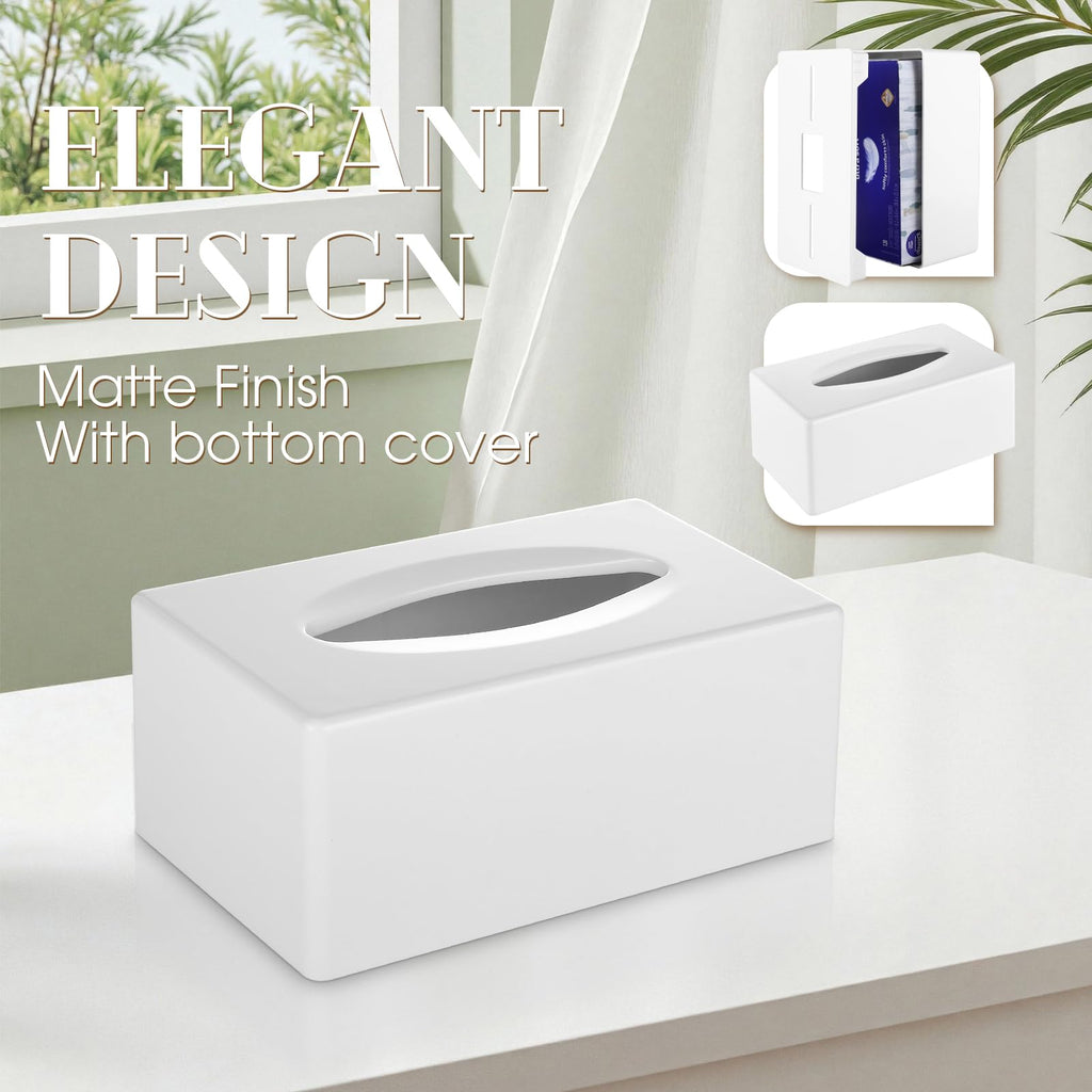 Y-in Hand Tissue Box Cover, Rectangular Facial Tissue Holder with Bottom, Decorative Storage Box for Bathroom Vanity, Countertops, Dressers, Night Stand, Car, RV, Parlors and Offices - White