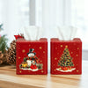 Thyle 2 Pcs Christmas Square Tissue Box Cover Red PU Leather Christmas Tree Snowman Tissue Box Holder Closure Xmas Decorations Cube Napkin Holder for Kitchen Car Home Office Living Room Bedroom