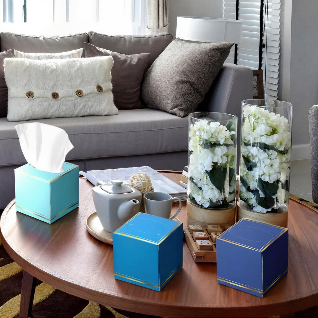 Fourluoo 12 Pack Facial Tissues Cube Boxes Face Box 600 Sheets 3 Ply Soft Paper Square Tissues Bulk for Car Pocket Toilet Household Bedroom Family(Ocean Color)
