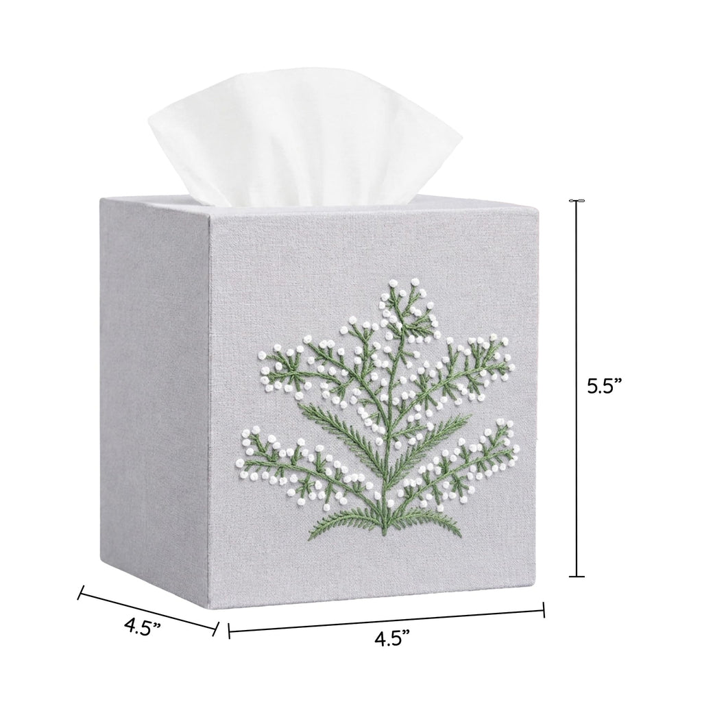EmbroideryLinen.VN Square Tissue Box Cover Cute Set of 2, Grey & Pink