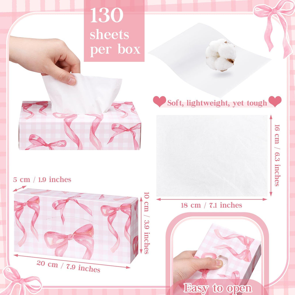Yinder 12 Pack Facial Tissue Boxe Cube Tissue for Classroom, Pink Bow