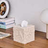 Beige Sand Stone Look Relief Birds Branch Square Tissue Box Cover for Decor