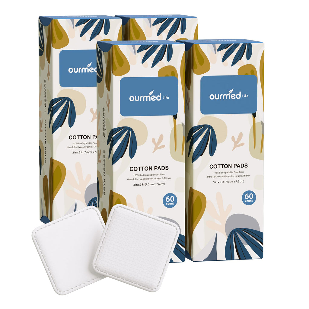 Ourmed Life Large Cotton Pads for Face, 3 x 3 Makeup Remover Pads, 240 ct