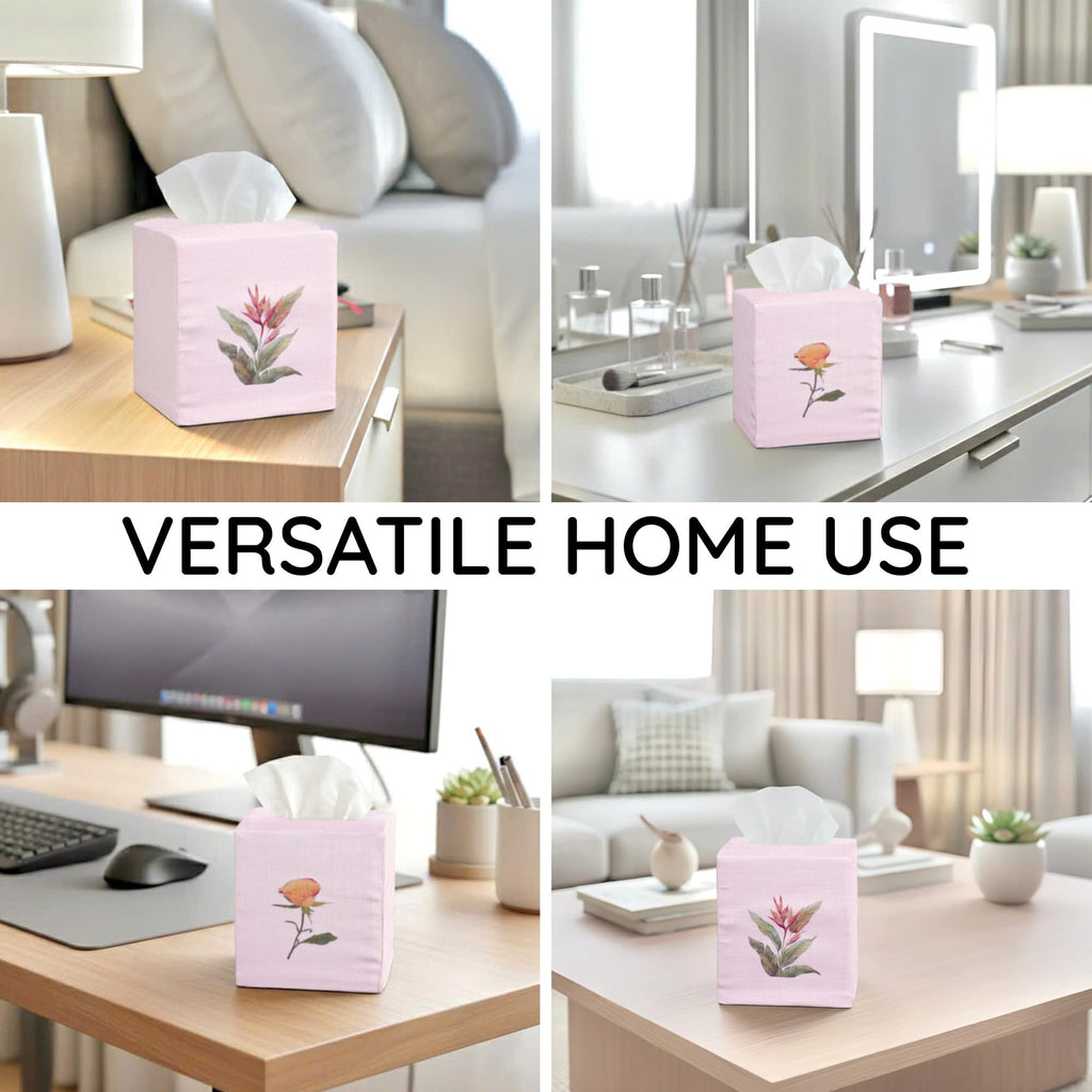 Square Tissue Box Cover Cute Set of 2, Rose & Bird of Paradise