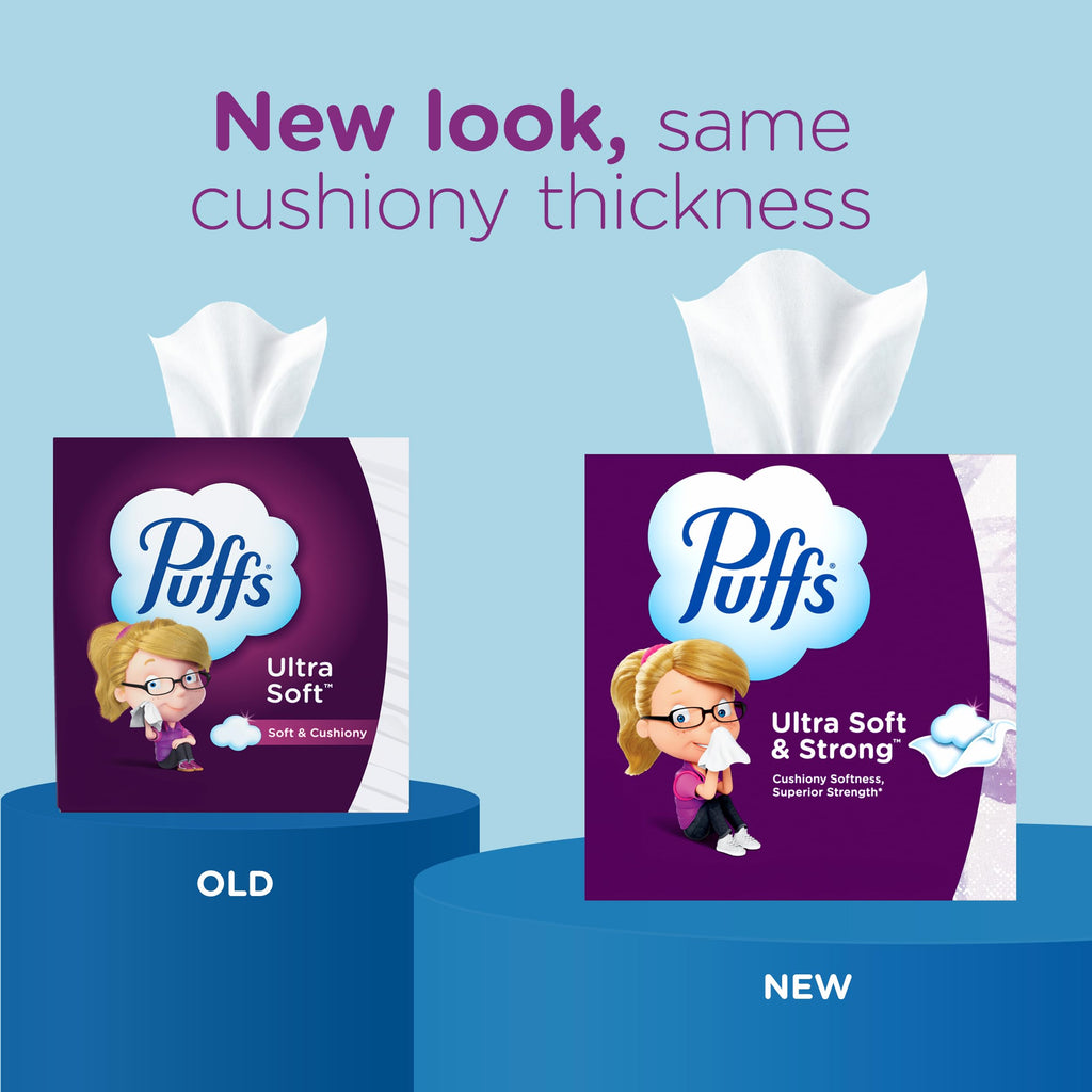 Puffs Facial Tissues Ultra Soft, 1 Rectangle Box, 124 Facial Tissues per Box, Allergies and Colds (Packaging May Vary)