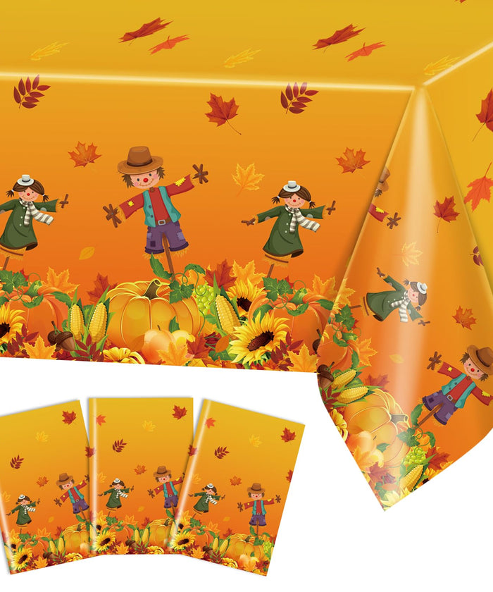 3pcs Fall Table Cloth Fall Tablecloth Thanksgiving Scarecrow Table Covers