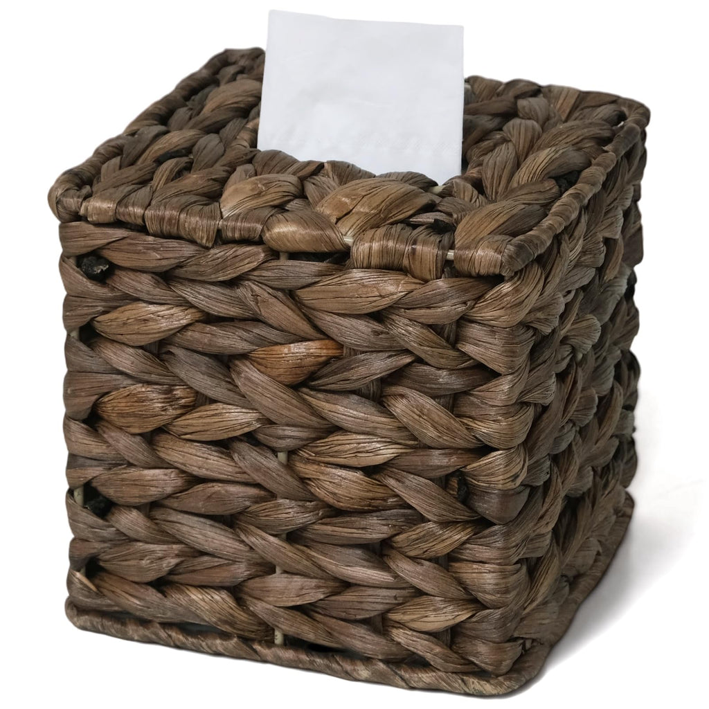 Wicker Tissue Box Cover Square, Handwoven Facial Tissue Box Holder, Brown