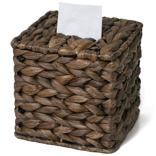 Wicker Tissue Box Cover Square, Handwoven Facial Tissue Box Holder, Brown