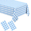 2 Pack Light Blue Gingham Tablecloth Rectangular Pale Blue and White Checkered Tablecloths Disposable Plastic Plaid Table Cover for Parties, Outdoor Picnic, Birthday, Wedding, Camping 54 × 108 Inch