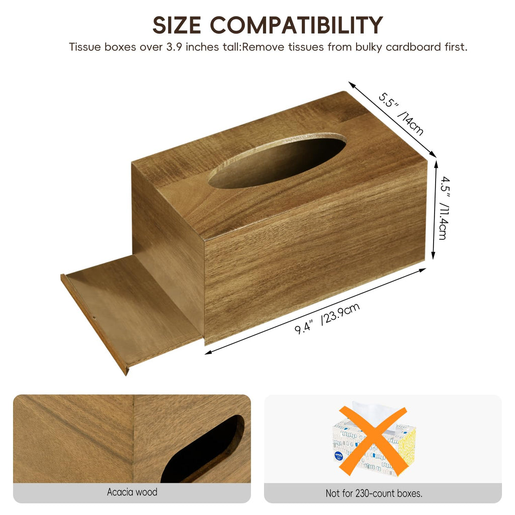 Tissue Box Cover, Wood Tissue Box Holder Rectangle with Slide-Out Bottom