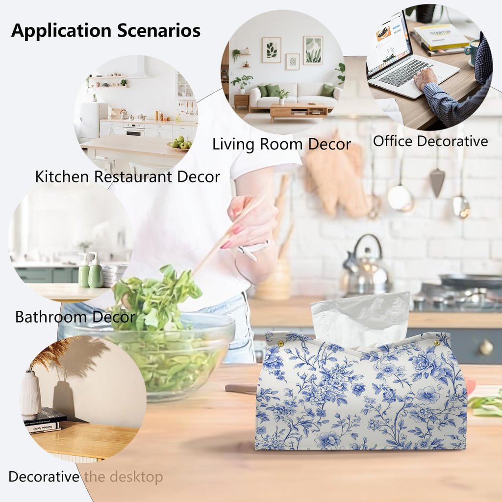 PaJiaNi Light Blue Chinoiserie Tissue Box Cover Rectangle for Desk Decor