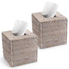 2 Pack Rattan Tissue Box Cover Square, Hand Woven Wicker Tissue Holder, 5.5 x 5.5 X 5.7 inch, Whitewash