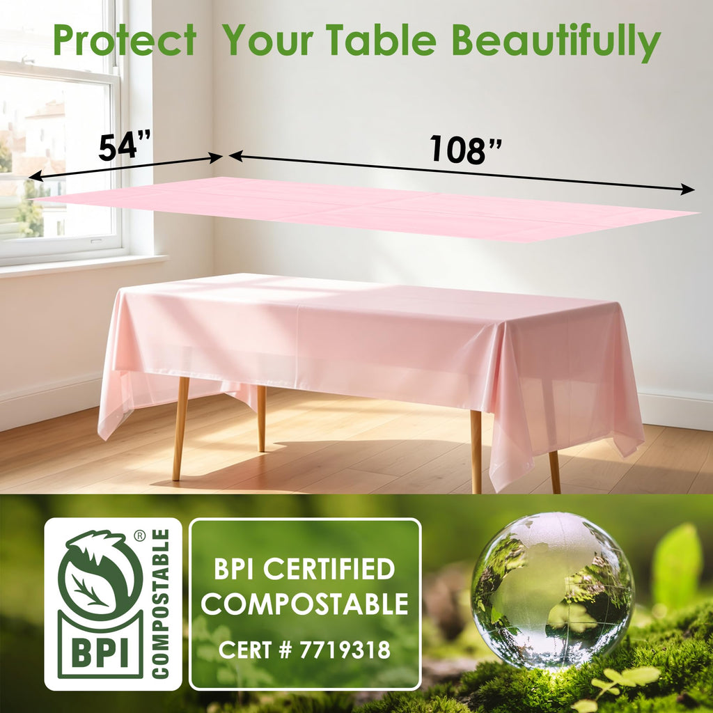 FEHHTO 3 Pack 54 x 108 Inch Compostable Disposable Tablecloth Outdoor