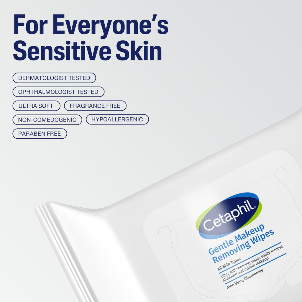 Cetaphil Gentle Makeup Remover Face Wipes, Fragrance Free, 25 Count