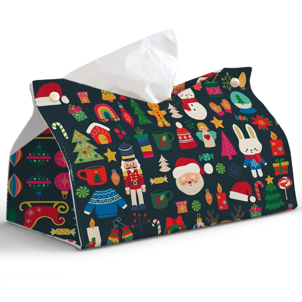 PaJiaNi Black Christmas Tissue Box Cover Rectangle for Winter Holiday Decor