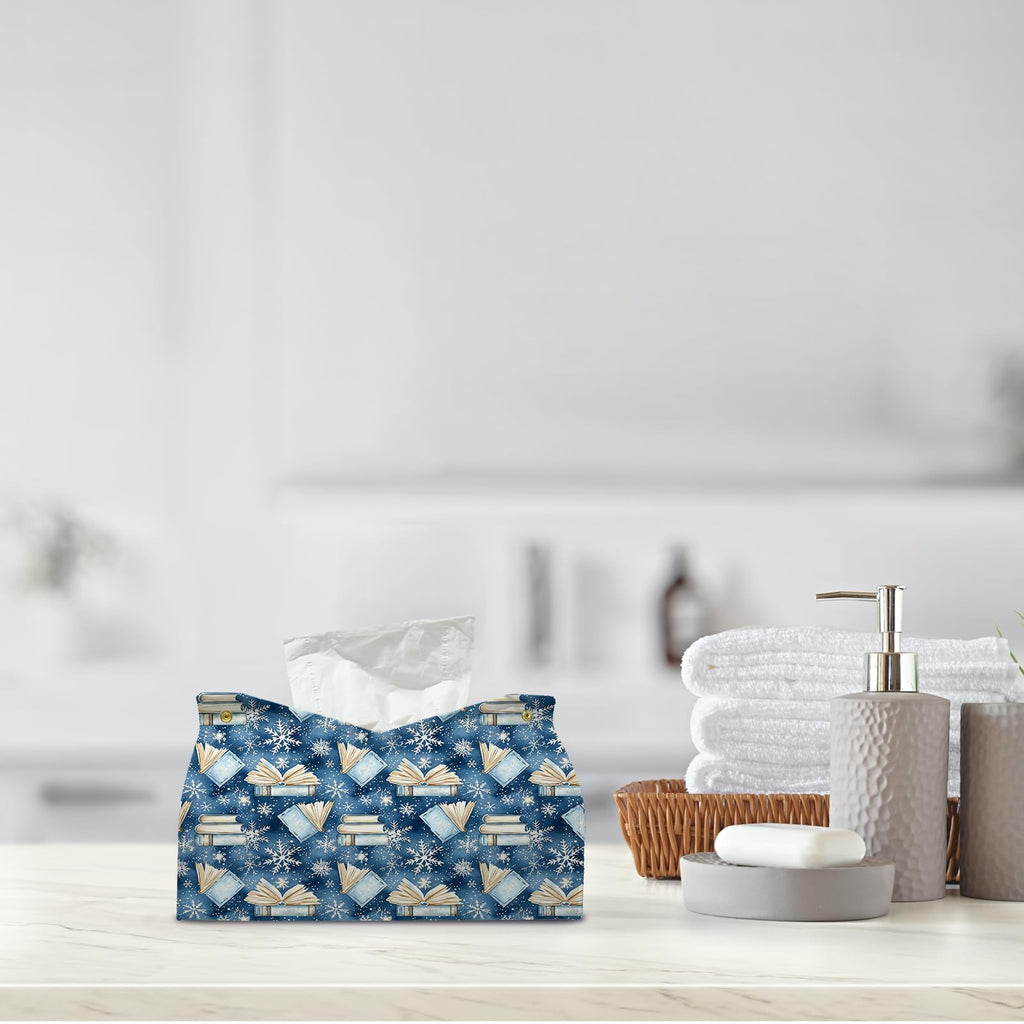 PaJiaNi Winter Snowflake Navy Tissue Box Cover Rectangle for Holiday Decor