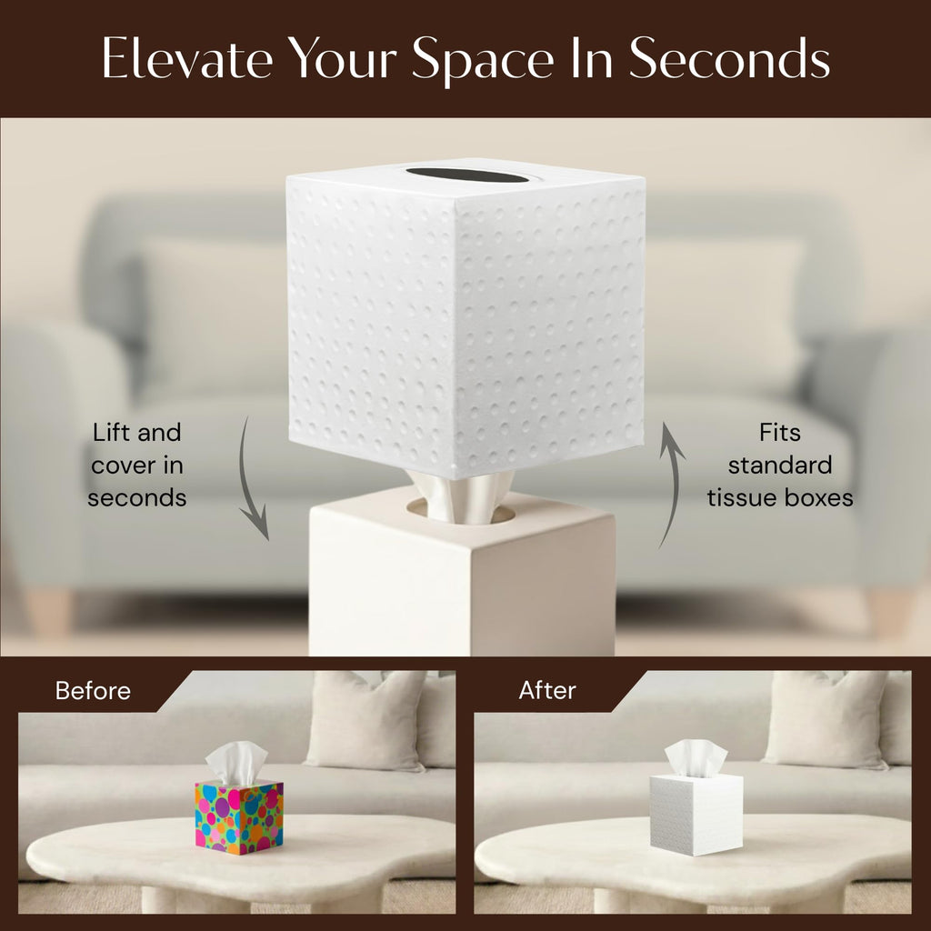 Monarch Abode Tissue Box Cover Square – Hand Hammered White Metal Tissue Holder Box for Bathroom Accessory, Aesthetic Decorative Facial Napkin Cube for Modern Home Decor