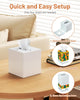 Tissue Box Cover, Square Plastic Tissue Box Holder with Anti Slip Base, Modern Decor Facial Napkin Holder for Bathroom Vanity Countertop, Bedroom Dresser, Night Stand, Parlors, Offices, White