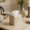 Travertine Stone-Look Ribbed Square Tissue Box Cover for Modern Home Decor