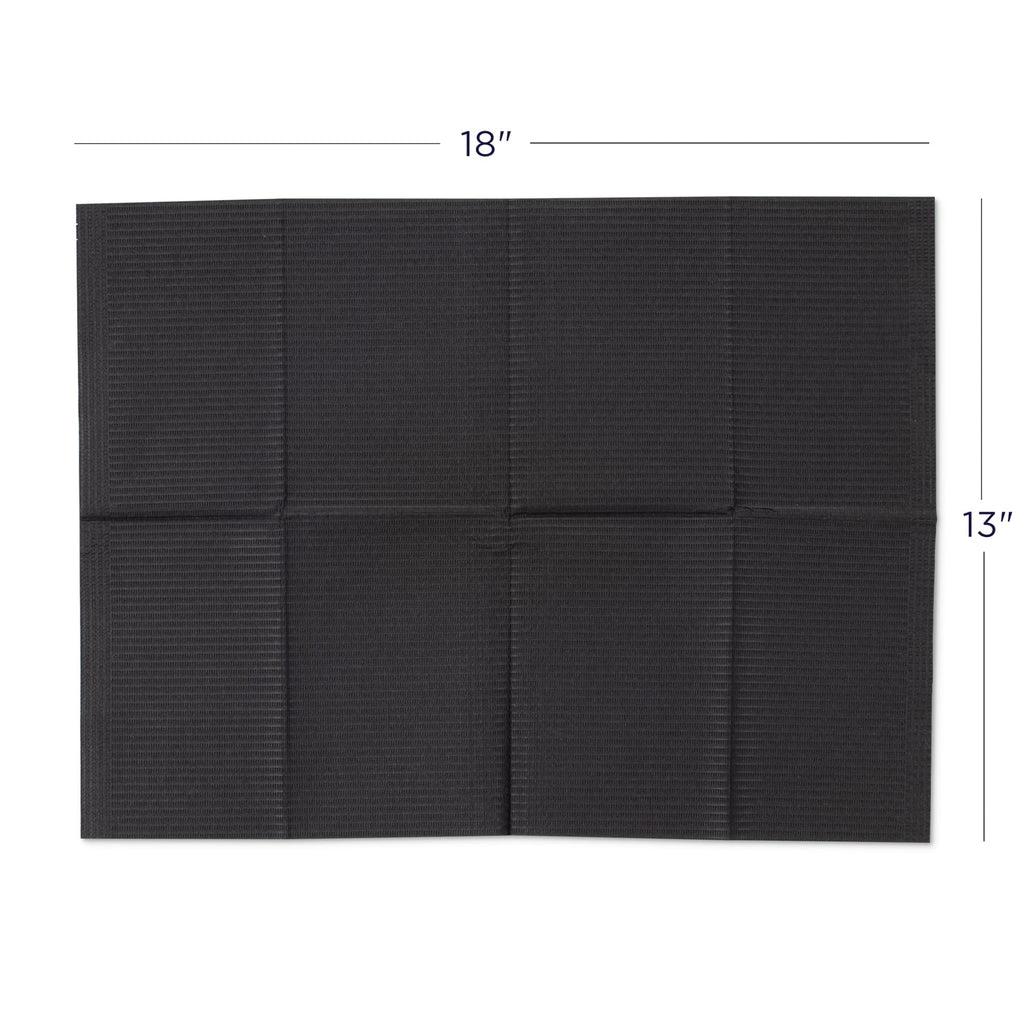 Practicon 125 Pack Black Disposable Patient Bibs, 18" x 13", 3 Ply Waterproof Paper Bib Sheet with Poly Back, Dental, Medical, Tattoo, Nail Tray or Table Cover, 125 Pack