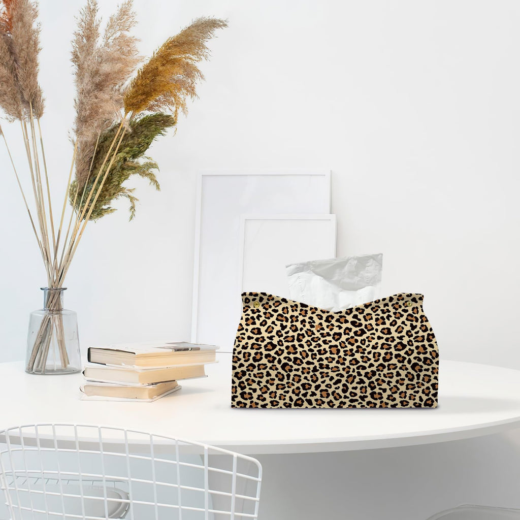 PaJiaNi Brown Leopard Print Tissue Box Cover Rectangle for Office Decor