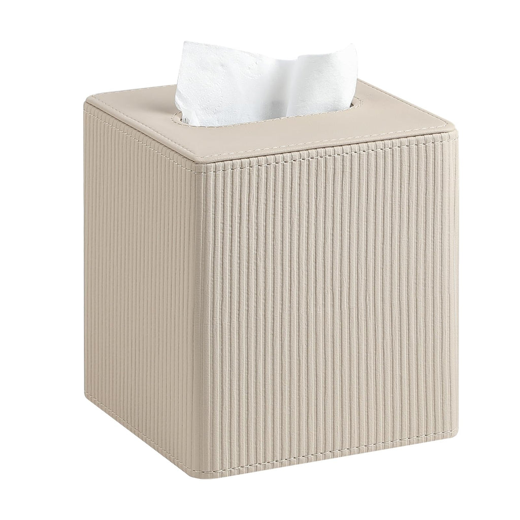 Cretkhp PU Leather Square Tissue Box Cover Tissue Box Holder Cube (Beige)