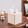 Striped White Sandstone Tissue Box Cover Square for Home Decor,Resin Heavy Tissue Box Holder for Bathroom Countertop,Tabletop,Bedside Table,Office (Handmade of Resin)