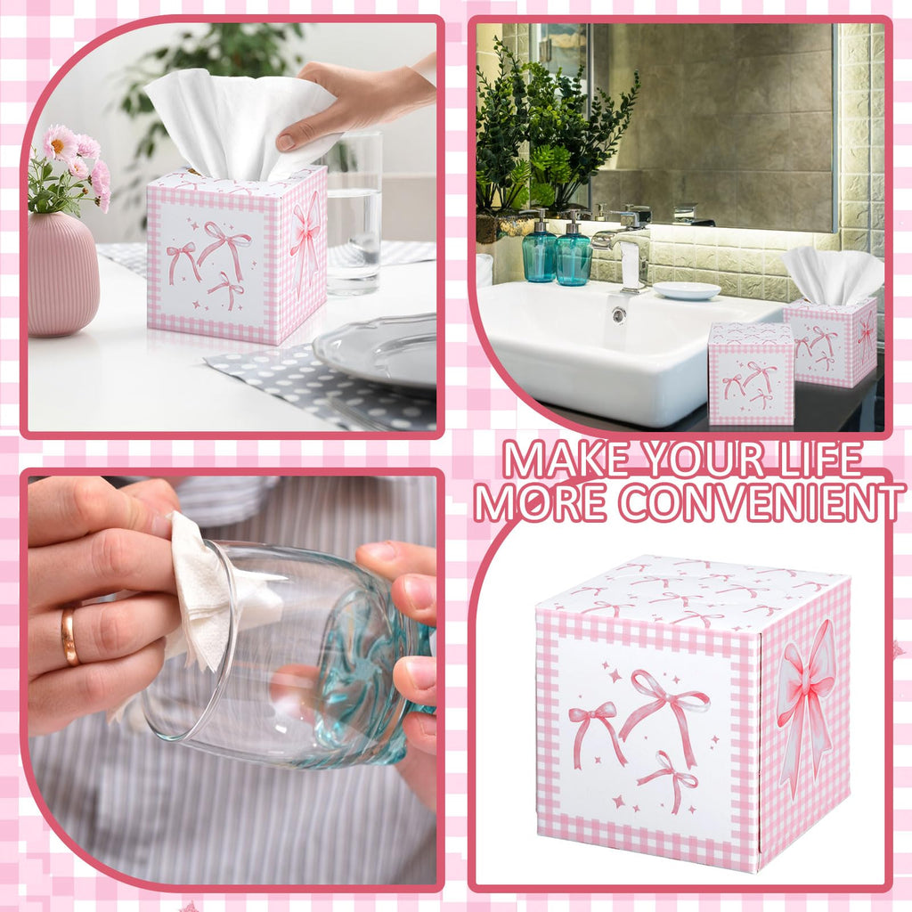 Fourluoo 12 Pack Pink Bow Facial Tissue Cube Boxes 600 Sheets 3 Ply